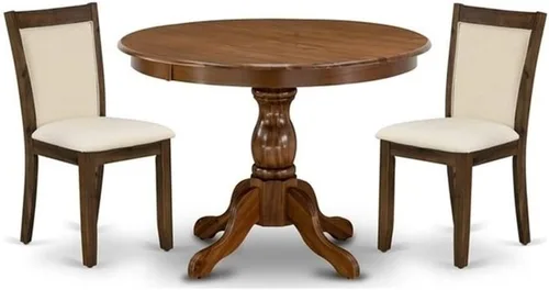 Vista 21 de East West Furniture HBMZ3-AB6-06 - Juego de mesa de cocina de 3 piezas que contiene una mesa de comedor redonda con pedestal y 2 sillas tapizadas