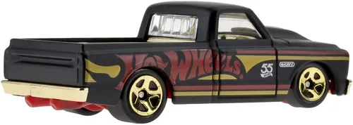 Vista 4 de Hot Wheels - Vehículo coleccionable fundido a presión, edición 55 aniversario, negro y dorado, inspirado en la camioneta Chevy C10 '67 ~ 1/6
