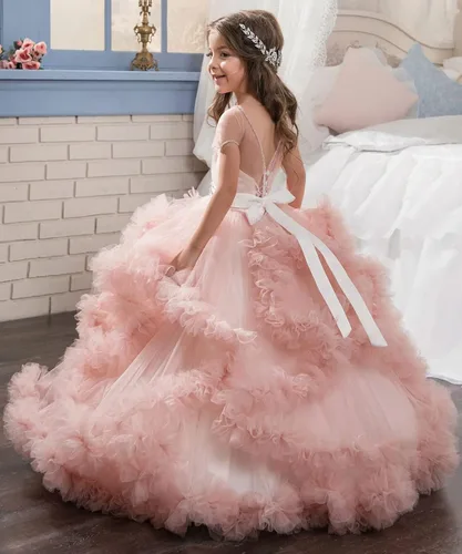 Vista 2 de Impresionantes vestidos de baile de tul con espalda en V para niñas de 2 a 12 años