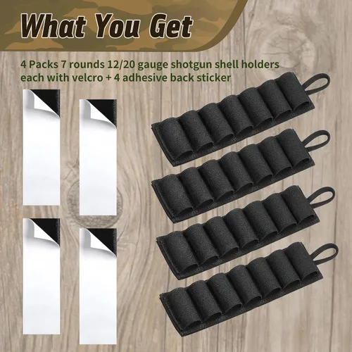 Vista 4 de Paquete de 4 soportes para cartuchos de escopeta de 7 rondas o bandolera táctica para cartuchos de escopeta de 60 rondas calibre 12/20 ajustable