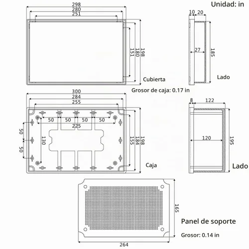 Vista 6 de Zulkit - Caja de conexiones plástico ABS impermeable IP65 - Cajas eléctricas con carcasa con bisagras para exteriores universales - Recinto