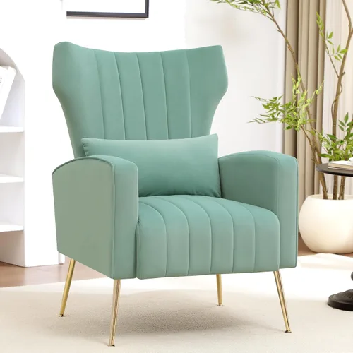 Vista 12 de Silla de Acento Moderna Tapizada para Sala de Estar, Silla con Brazo de Respaldo Alto con Patas de Metal Silla de Lectura Lumbar para Dormitorio