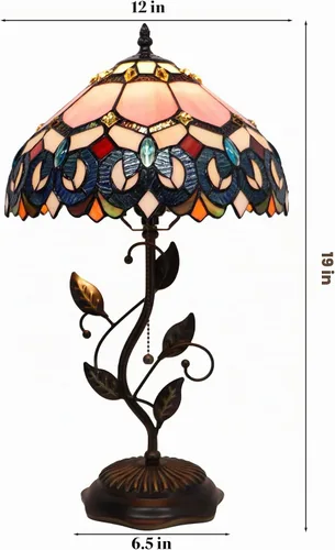 Vista 2 de Tiffany Table Lamp Stained Glass Bedside Reading Light W12H19 inch