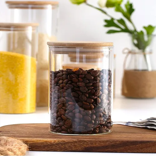 Vista 8 de Aoeoe Paquete de 4 tarros de almacenamiento de vidrio con tapa hermética de bambú, recipientes de cocina de vidrio de 27 onzas, recipiente