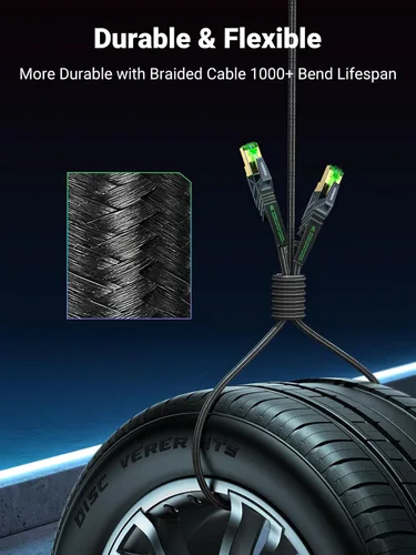 Vista 14 de UGREEN Cable Ethernet, cable Ethernet Cat 8 para juegos con 40 Gbps 2000 MHz de alta velocidad, cable Ethernet RJ45 trenzado SF/FTP 26 AWG