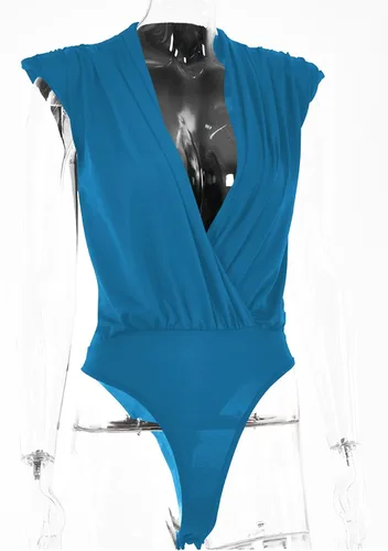 Vista 60 de LYANER Leotardo sin mangas fruncido con cuello en V para mujer