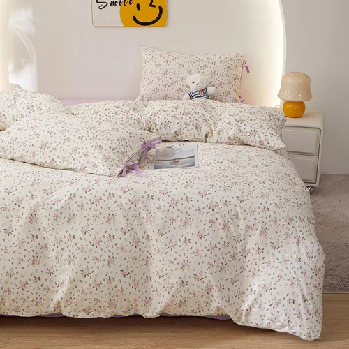 Vista 53 de Juego de funda de edredón blanca con estampado floral azul, juego de ropa de cama de algodón suave estilo bohemio, juego de ropa de cama estética