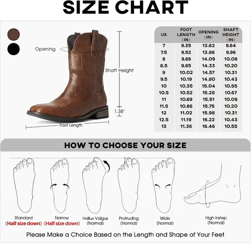 Vista 4 de Platikly Botas vaqueras para hombre Botas occidentales de punta cuadrada con bandera, botines de piel sintética, botas para hombre vaqueras