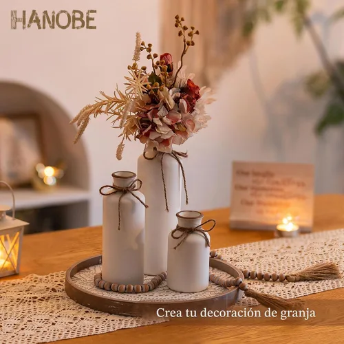 Vista 3 de Hanobe Bandeja Decorativa para Mesa de Café: Bandejas Redondas de Madera para Decoración Bohemia del Hogar, Centro de Mesa Rústico de Granja de 12