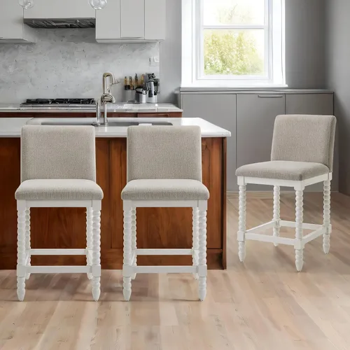 Vista 17 de DUHOME Taburete de mostrador de husillo con asiento acolchado de resorte, taburetes de bar de madera de granja de 26 pulgadas de altura