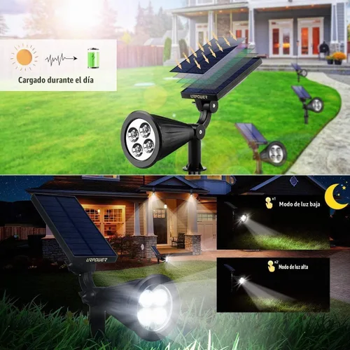 Vista 3 de URPOWER Luces solares para exteriores, focos solares 2 en 1 impermeables con 2 modos de iluminación, focos solares ajustables con encendido y Blanco