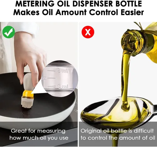 Vista 5 de Botella dispensadora de aceite con cepillo, almacenamiento y recipiente de vidrio de aceite de oliva 2 en 1 con cepillo de silicona para cocina