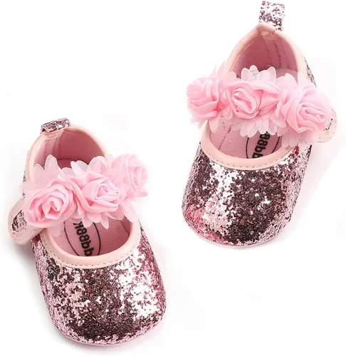 Vista 3 de Antheron Baby Girls Mary Jane Flats - Mocasines para bebé con suela suave, diseño floral brillante