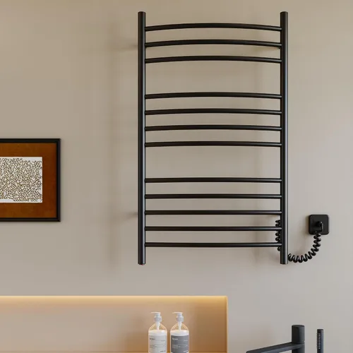 Vista 6 de HEATGENE - Calentador de toallas de montaje en pared, enchufe/cableado eléctrico, estante de toallas calentado, 4 soportes, negro mate