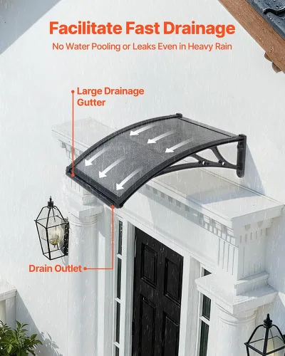 Vista 2 de VEVOR Toldo para puerta de entrada, toldo de puerta de ventana de 24 x 24 pulgadas con drenaje y soporte de ABS, cubierta de policarbonato