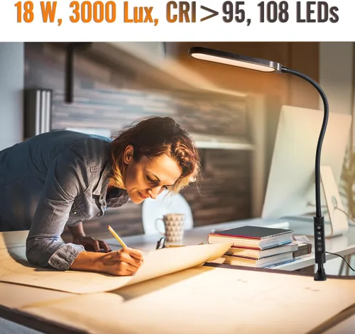 Vista 4 de Lámpara de escritorio con abrazadera LED de 18W 3000LM Negro tinta