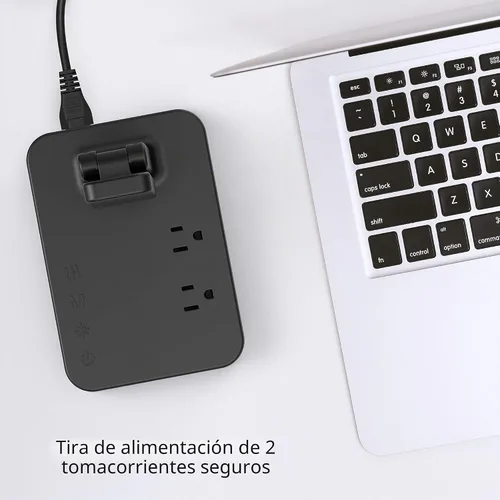 Vista 4 de Drevet Lámpara LED de escritorio para dormitorio universitario, luz de escritorio con 1 puerto de carga USB, 2 tomas de corriente CA, 3 modos