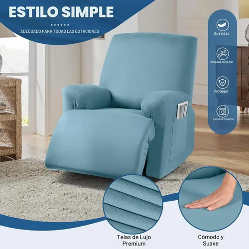 Vista 3 de TAOCOCO Fundas Elásticas para Sillones Reclinables de 3 Piezas Fundas Sólidas para Muebles Funda para Sillón Reclinable Fundas Deslizables con Azul