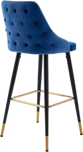 Vista 5 de DUHOME Juego de 2 taburetes de bar con botones de terciopelo, modernos taburetes de bar de 30 pulgadas con respaldo y base dorada para cocina, Azul