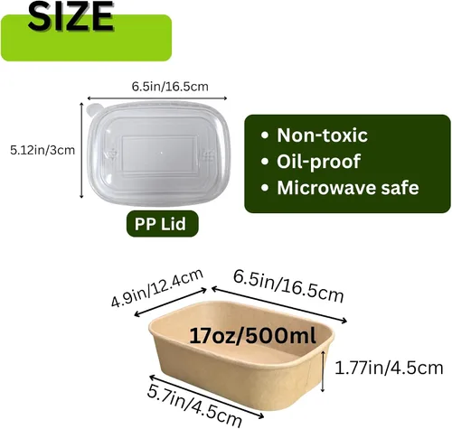 Vista 6 de Recipiente desechable de 17 onzas con tapas, 50 juegos de tazones de papel para acai compostables para fideos de sopa, aptos para microondas