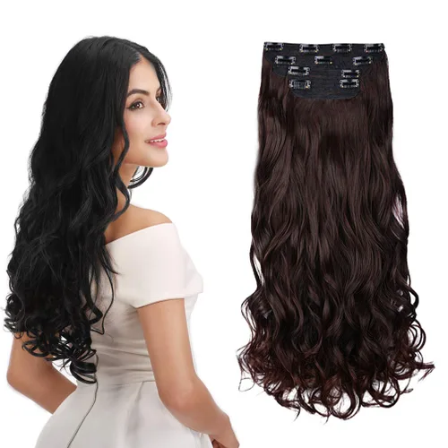 Vista 21 de REECHO - Juego de 4 extensiones de cabello sintético con clip de 12 pulgadas, 14 pulgadas y 16 pulgadas, lacio, largo y grueso, marrón oscuro