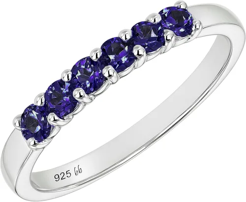 Vista 10 de Boston Bay Diamonds Sterling Silver 6 Birthstone Eternity Fashion Band 01 de enero - Granate genuino