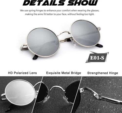 Vista 43 de CGID Gafas de sol unisex polarizadas redondas E01 Lennon
