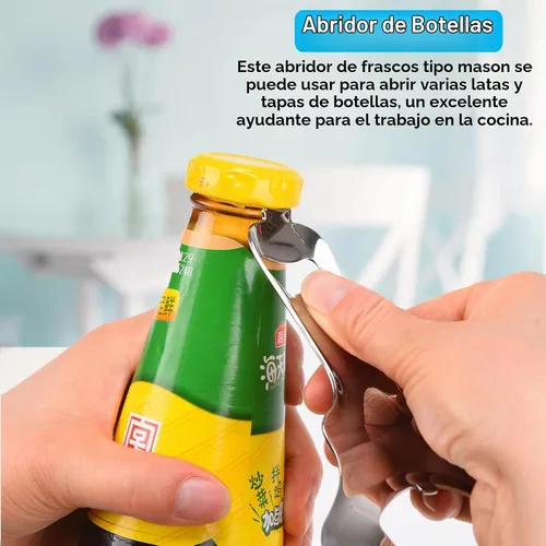 Vista 5 de Abridor de tarros Mason para tapas de conserva, sin abolladuras ni daños, multiusos para abridor de botellas y varias tapas, abridor de tarros