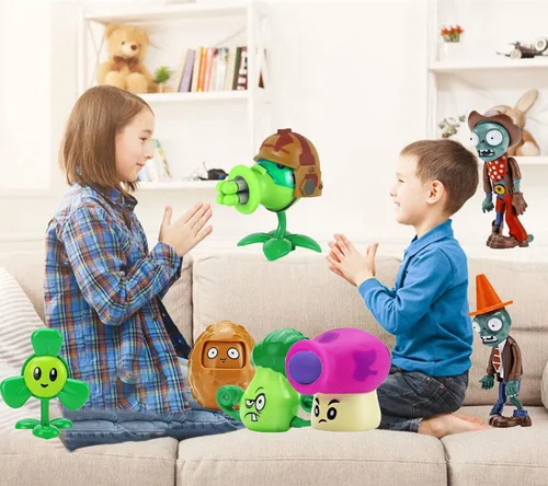 Vista 6 de JHESAO Juego de 7 figuras de acción de plantas y zombis, juego de juguetes de PVZ, serie 1, 2, grandes regalos para niños y fanáticos, cumpleaños