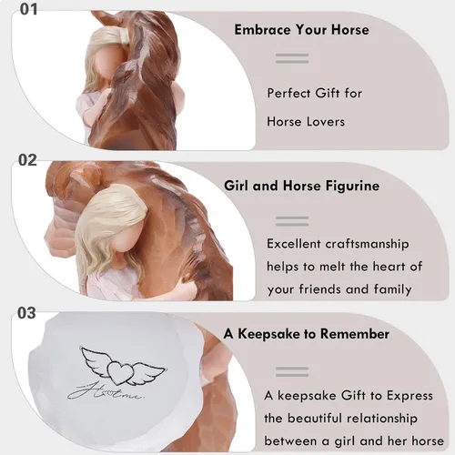 Vista 4 de Verdaderamente una amiga Caballos y ángel guardián Estatuas, figuritas de niña abrazando caballo esculpidas y pintadas a mano, regalos para amantes