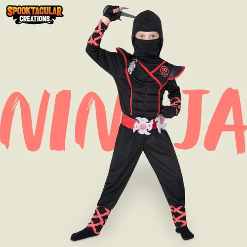 Vista 2 de Spooktacular Creations niños disfraz de ninja de lujo para niños con Dagas y estrellas para lanzar