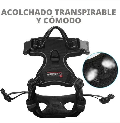 Vista 7 de BARKBAY Arnés sin tirones para perro, clip frontal, resistente, reflectante, mango de fácil control para pasear perros grandes (negro, L)