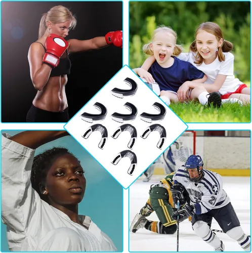 Vista 6 de 8 protectores bucales de fútbol juvenil con correa, protector bucal deportivo suave para fútbol, baloncesto, hockey, boquilla deportiva para niños
