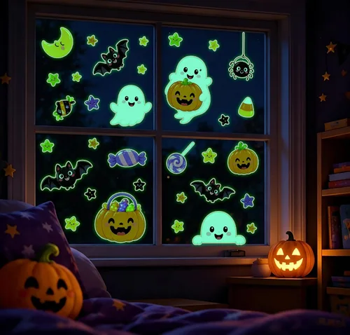 Vista 19 de 3 hojas de calcomanías luminosas de murciélago de Halloween que brillan en la oscuridad, calcomanías luminosas de murciélagos de Halloween