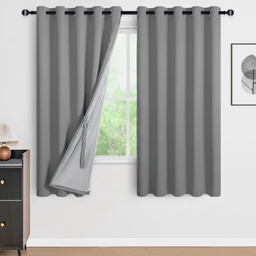 Vista 71 de DWCN - Cortinas 100% opacas para dormitorio con forro negro, cortinas de ventana de doble capa con aislamiento térmico que oscurecen toda la Azul