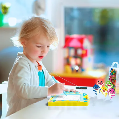 Vista 6 de Lollipop Baby Shark - Pizarra de dibujo magnética con lápiz capacitivo y 3 sellos, para niños o niñas (azul).