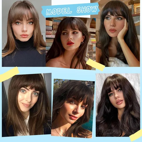 Vista 6 de Flequillo con clip, extensiones de cabello humano 100 % real, flequillo francés delgado y falso, fleco francés con sienes, cortina plana, parte