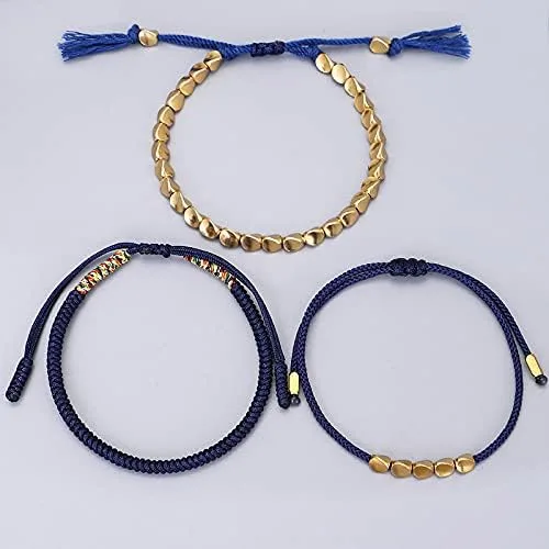Vista 4 de COLORFUL BLING Pulseras tejidas budistas tibetanas hechas a mano para hombre y mujer, pulseras de cuerda roja de la suerte para joyería