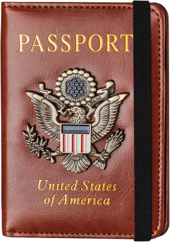 Vista 13 de Funda para pasaporte y ranura para tarjetero, con bloqueo RFID, cartera de piel para pasaporte de viaje para hombres y mujeres, protector de Rojo