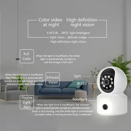 Vista 7 de Cámara de doble lente, cámara panorámica inteligente inalámbrica WiFi, vigilancia remota de 360 grados, seguimiento automático de vigilancia remota