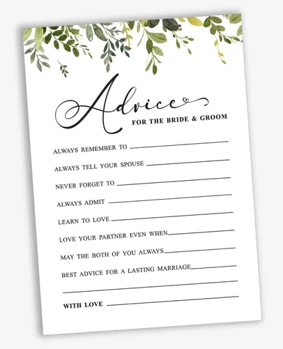 Vista 2 de Paquete de 50 tarjetas de consejos de vegetación, consejos y deseos para la novia y el novio, actividades de juego de boda Mr y Mrs de 5 x 7 pulgadas