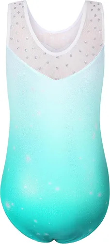 Vista 3 de HOZIY Leotardos de gimnasia para niñas, sin mangas, manga larga, copos de nieve, azul, morado, lentejuelas, cintas coloridas, rayas de leopardo rosa