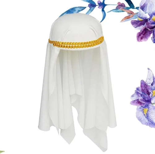 Vista 5 de Sombrero árabe para adulto, sombrero de príncipe árabe del desierto, sombrero de Oriente Medio, sombrero envolvente de Halloween, cosplay, tocado