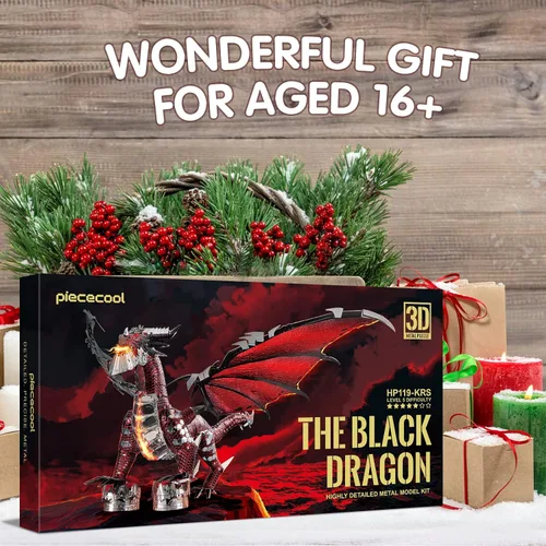 Vista 8 de Piececool Kits de construcción de modelo de metal 3D del Rey Dragón Negro con juego de herramientas DIY, rompecabezas 3D de metal desafiantes