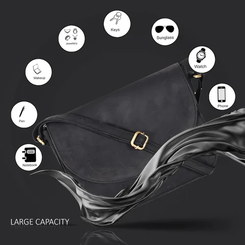Vista 3 de Bolso bandolera de cuero genuino para mujer con correa ajustable, bolsillo para móvil y cremallera exterior e