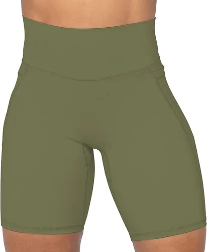 Vista 3 de Sunzel Pantalones cortos de ciclismo sin costuras frontales para mujer con bolsillos, pantalones cortos de yoga, entrenamiento, gimnasio, ciclismo