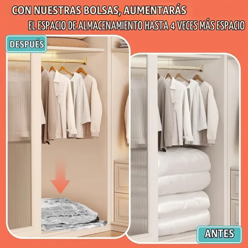 Vista 6 de Bolsas de almacenamiento al vacío, paquete de 6 bolsas medianas que ahorran espacio para edredones, mantas, ropa con bomba de mano, bolsas