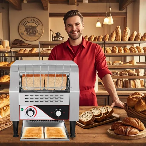 Vista 9 de Dyna-Living Tostadora comercial de 300 rebanadas/hora, tostadora comercial de acero inoxidable de 1900 W, tostadoras giratorias de acero inoxidable