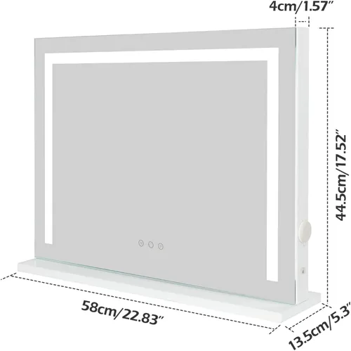 Vista 7 de HOMPEN Espejo de tocador con luces, espejo de maquillaje iluminado para mesa montado en la pared con luces, regulable, 3 modos, tiras de luz LED