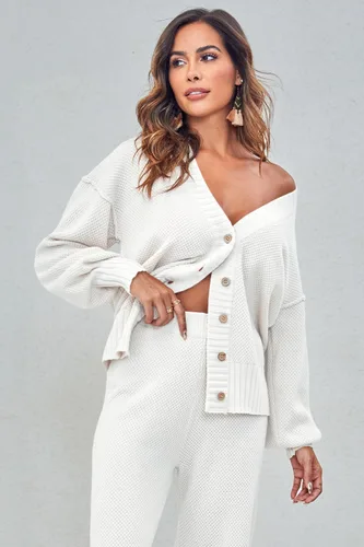 Vista 3 de Conjunto de 2 piezas para mujer, suéter de punto y pantalones deportivos de cintura alta
